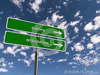 Europa integration traffic sign on blue sky Stock Photo