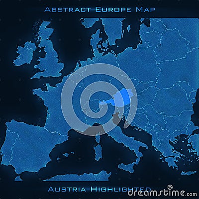 Europe abstract map. Austria highlighted. Vector background. Futuristic style map. Vector Illustration