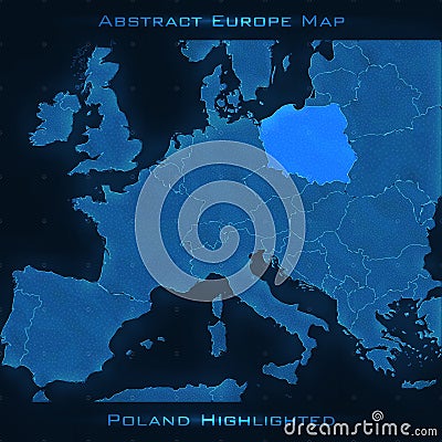 Europe abstract map. Poland highlighted. Vector background. Futuristic style map. Vector Illustration