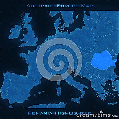 Europe abstract map. Romania highlighted. Vector background. Futuristic style map. Vector Illustration