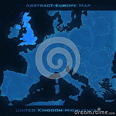 Europe abstract map. United Kingdom highlighted. Vector background. Futuristic style map. Vector Illustration