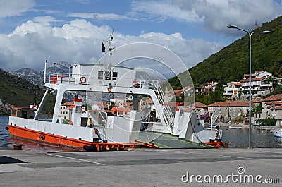 Europe. Adriatic sea. Montenegro. Kotor bay. Sailing ferryboat in suny day. Stock Photo