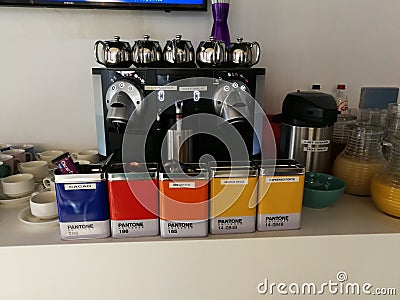 Europe Belgium Brussels Colorful Pantone Hotel Buffet Breakfast Restaurant Color Chart Colour Wheel colors Design Lifestyle Editorial Stock Photo