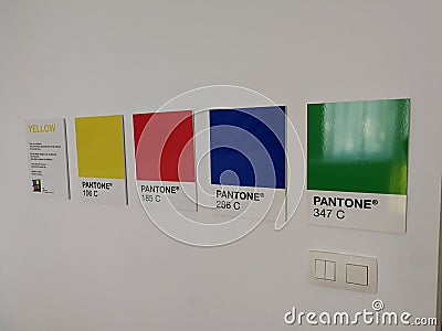 Europe Belgium Brussels Colorful Pantone Hotel Color Chart Colour Wheel Rainbow Colors Interior Design Room Decoration Tag Wall Editorial Stock Photo