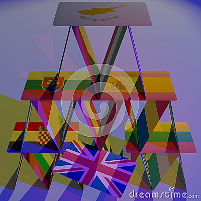 Europe BREXIT house of cards collapse danger disaster CGI 3D EU Stock Photo