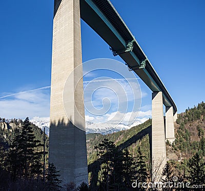 The Europe bridge in Austria, Tirol. Brenner motorway from Italy to Austria. Bridge close to the city of Innsbruck Stock Photo