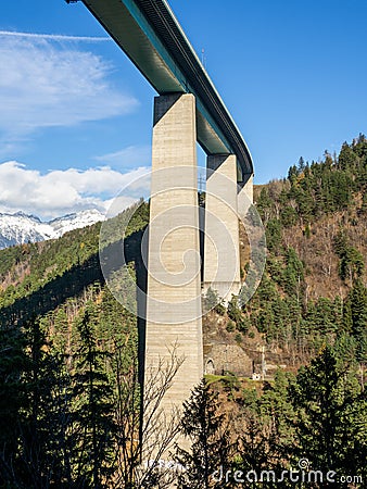 The Europe bridge in Austria, Tirol. Brenner motorway from Italy to Austria. Bridge close to the city of Innsbruck Stock Photo