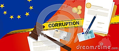 Europe corruption money bribery financial law contract police line for a case scandal government official Vector Illustration