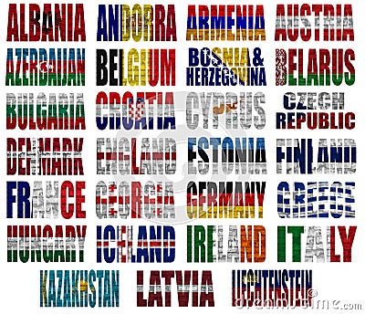 Europe countries flag words Part 1 Stock Photo