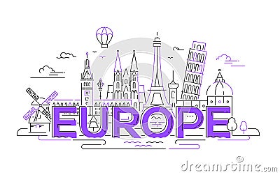 Europe - flat design composition with landmarks Vector Illustration