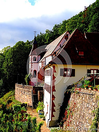 France, Great East, Alsace, Haut Rhin, Our Lady of Schauenberg on the heights of the village of Pfaffenheim Stock Photo