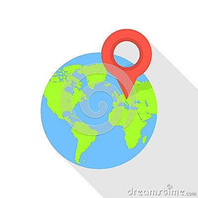 Europe globe pin icon, flat style Vector Illustration