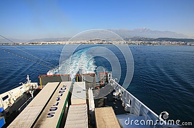 Europe,Greece, Patras, boat and city. Editorial Stock Photo