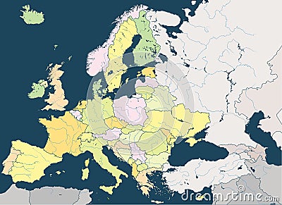 Europe high detailed political map with main rivers. All elements separated in detachable layers. Vector Illustration