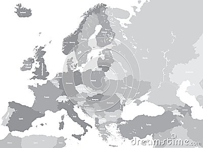 Europe high detailed vector political map. All elements separated in detachable and labeled layers Vector Illustration