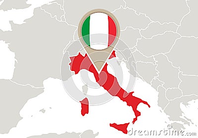 Italy on Europe map Vector Illustration