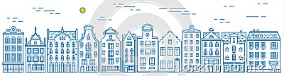Europe house and apartments. Set of cute architecture in Amsterdam. Neighborhood with classic street and cozy homes Vector Illustration