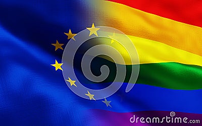 Europe and lgbt mixed flags Cartoon Illustration