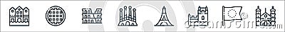 europe line icons. linear set. quality vector line set such as church, europe, belem tower, eiffel tower, sagrada familia, Vector Illustration