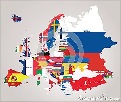 Europe map cominated with flags Vector Illustration