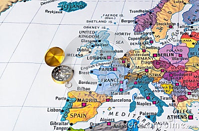 Europe map and compass Stock Photo