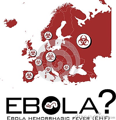 Europe map with ebola text and biohazard symbol Vector Illustration