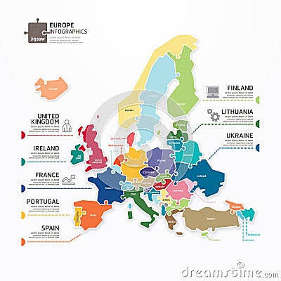 Europe Map Infographic Template jigsaw concept banner. vector. Vector Illustration