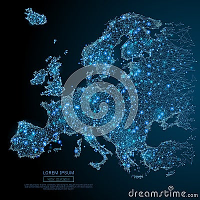 Europe map low poly blue Vector Illustration