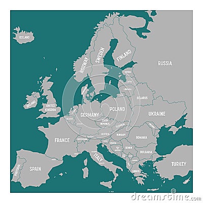 Europe map with names of sovereign countries Vector Illustration