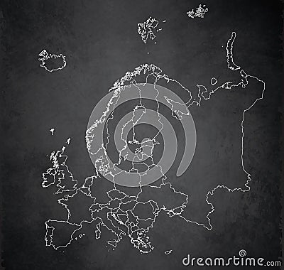 Europe map, new political detailed map, separate individual states, with state names, background blackboard school chalkboard Vector Illustration