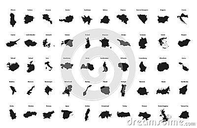 Outline maps of European countries. All the countries of Europe. Cartoon Illustration