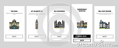 Europe Monument Construction onboarding icons set vector Vector Illustration