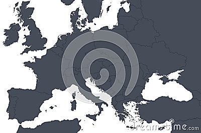 Europe outline map with countries borders. Detail of World political map, central European region with silhouette Stock Photo