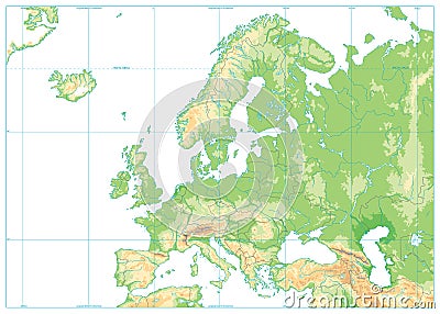 Europe Physical Map Isolated on White. No text Vector Illustration