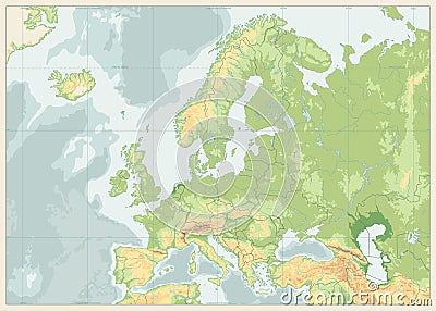 Europe Physical Map. Retro Colors. No text Vector Illustration