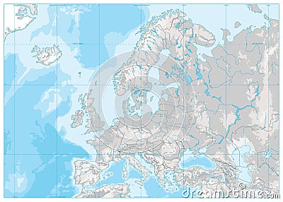 Europe Physical Map. White and Gray. No text Vector Illustration