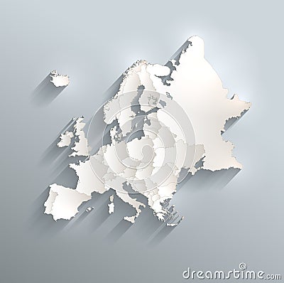 Europe political map blue white card paper 3D Vector Illustration