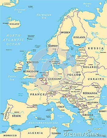 Europe Political Map Vector Illustration