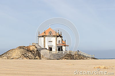 Capela Do Senhor De Pedra, Chapel of the Lord of Stone, on Miramar Beach, Praia de Miramar Stock Photo