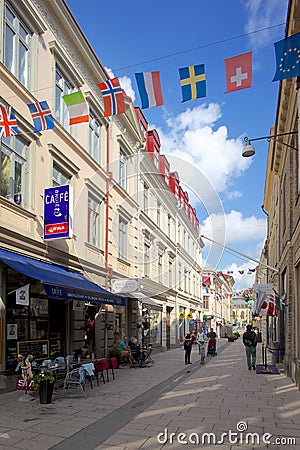 Europe, Scandinavia, Sweden, Gothenburg, National Flags & Street Scene Editorial Stock Photo