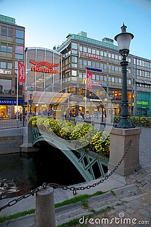 Europe, Scandinavia, Sweden, Gothenburg, Nordstan Shopping Centre & Canal at Dusk Editorial Stock Photo