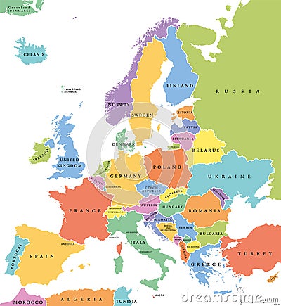 Europe single states political map Vector Illustration