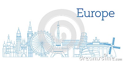 Europe skyline detailed silhouette. Vector illustration Cartoon Illustration