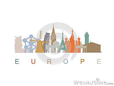 Europe skyline landmarks silhouettes Vector Illustration