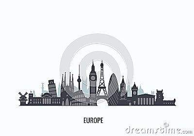 Europe skyline silhouette. Vector Illustration