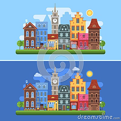 Europe Spring City Banners Vector Illustration