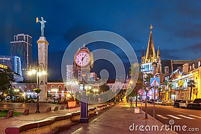 Europe Square during blue hour, Batumi, Georgia Stock Photo