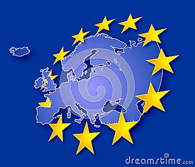 Europe with stars Cartoon Illustration