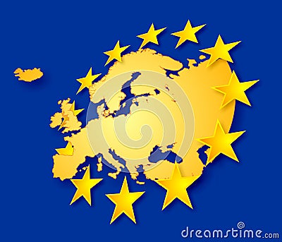 Europe with stars Cartoon Illustration