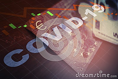 Europe stockmarket chart downtrend with banknote background Stock Photo